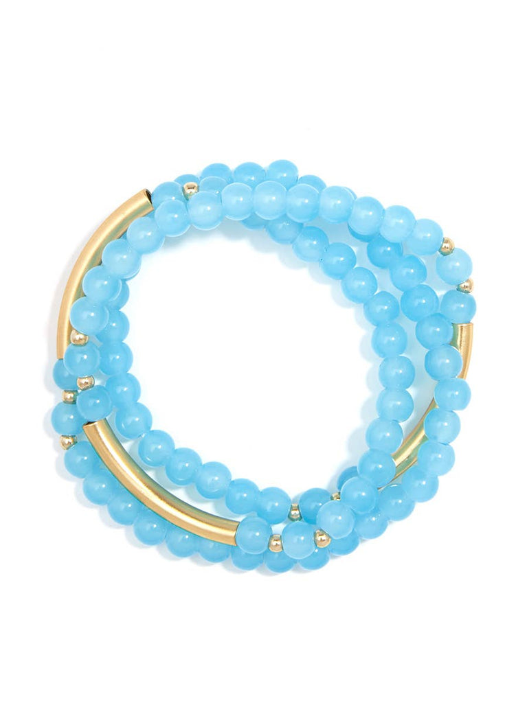 Glossy And Gold Beaded Wrap Bracelet-Bright Blue