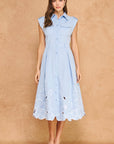 Garden Cutwork Embroidered Midi Dress-Chambray