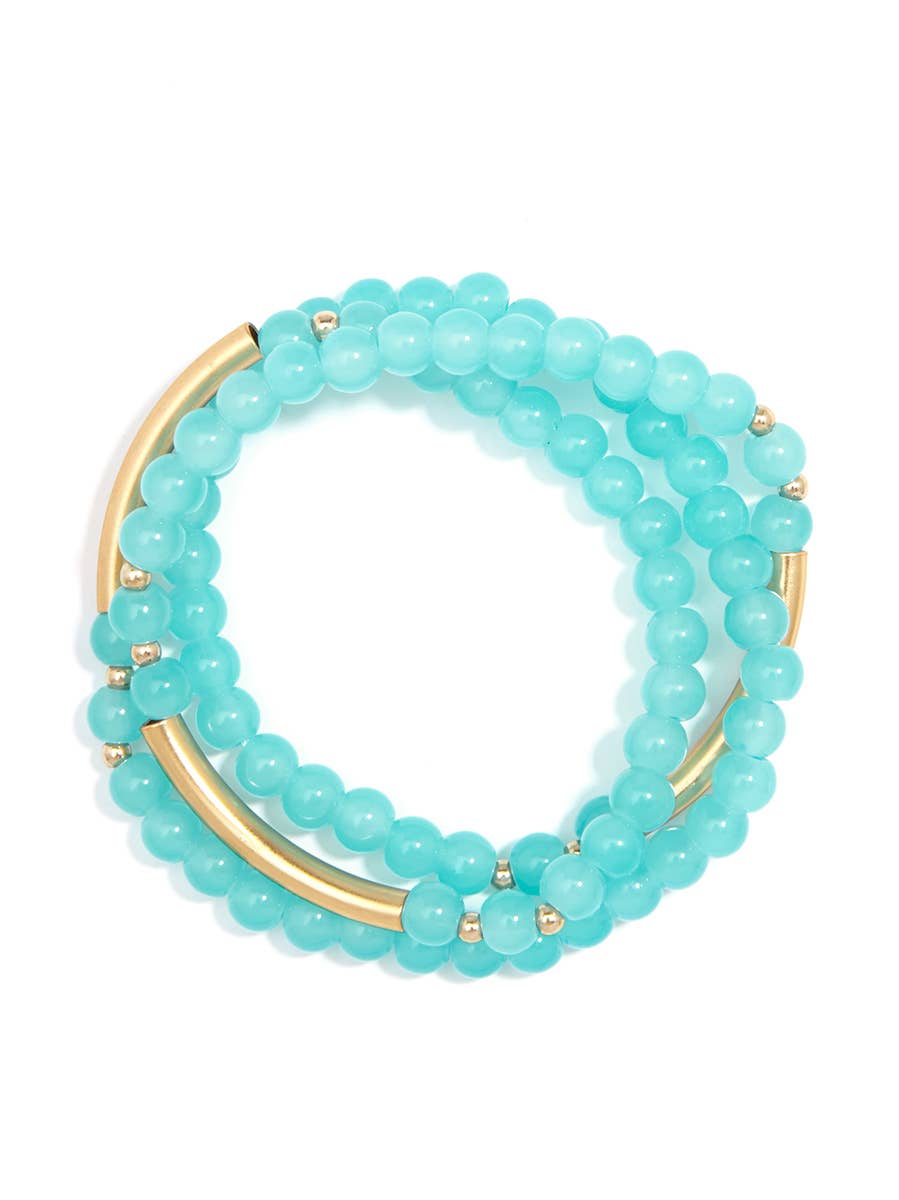 Glossy And Gold Beaded Wrap Bracelet-Turquoise