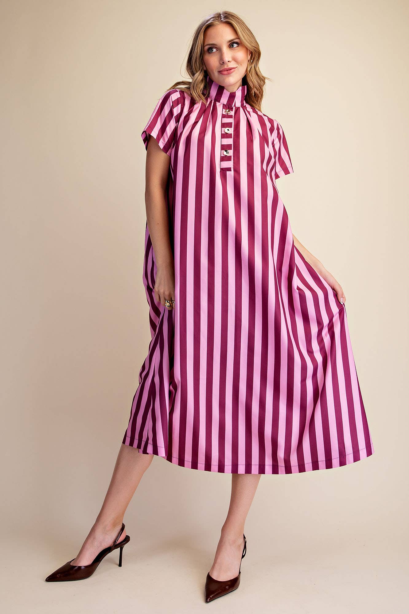 The Iconic Stripe Midi Dress-Plum