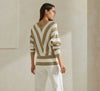 Double Down Striped Sweater- Ivory Taupe