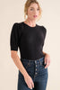 Puffed Sleeve Rib Bodysuit-Black