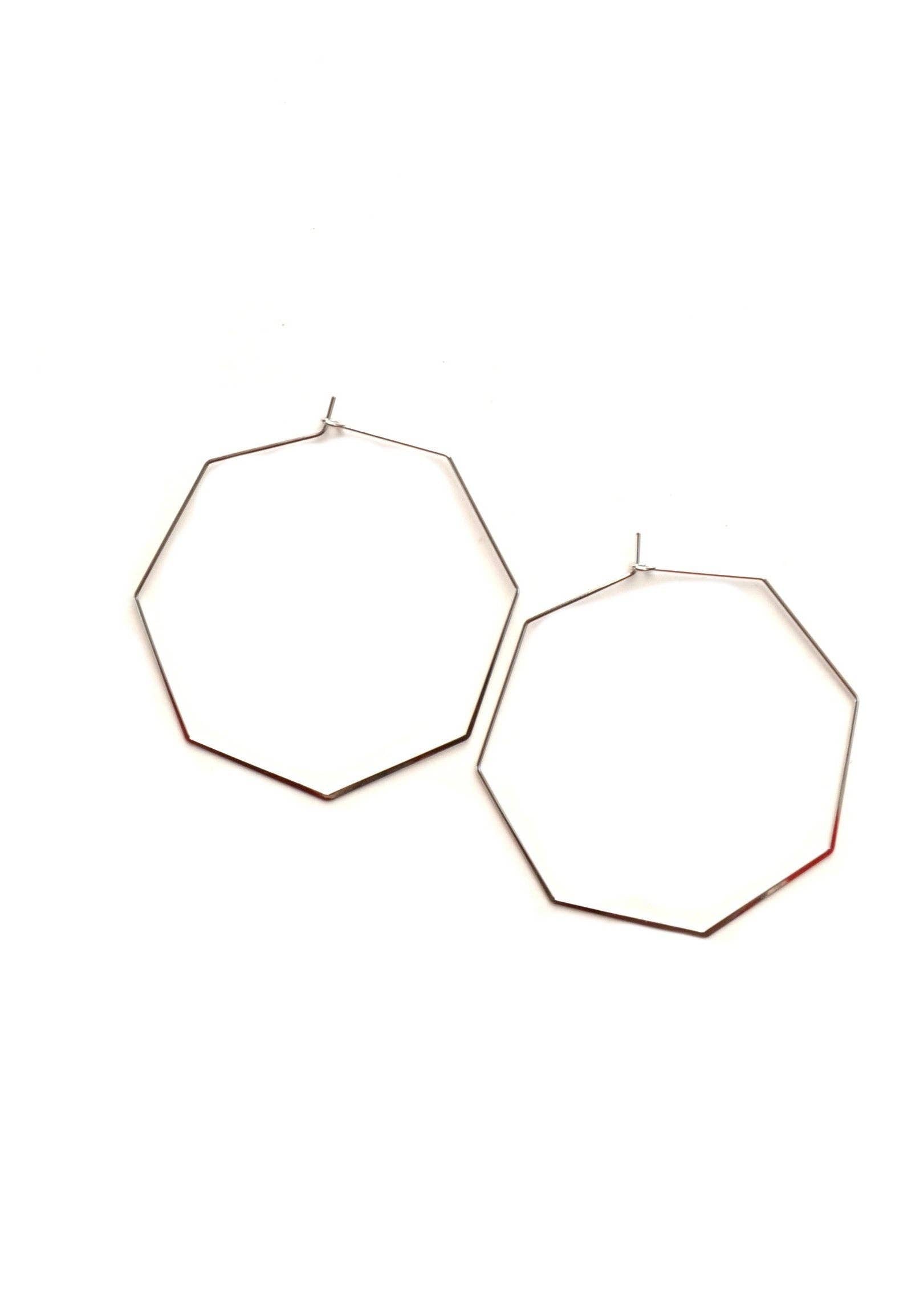 Octagon Hoop Earrings-Silver