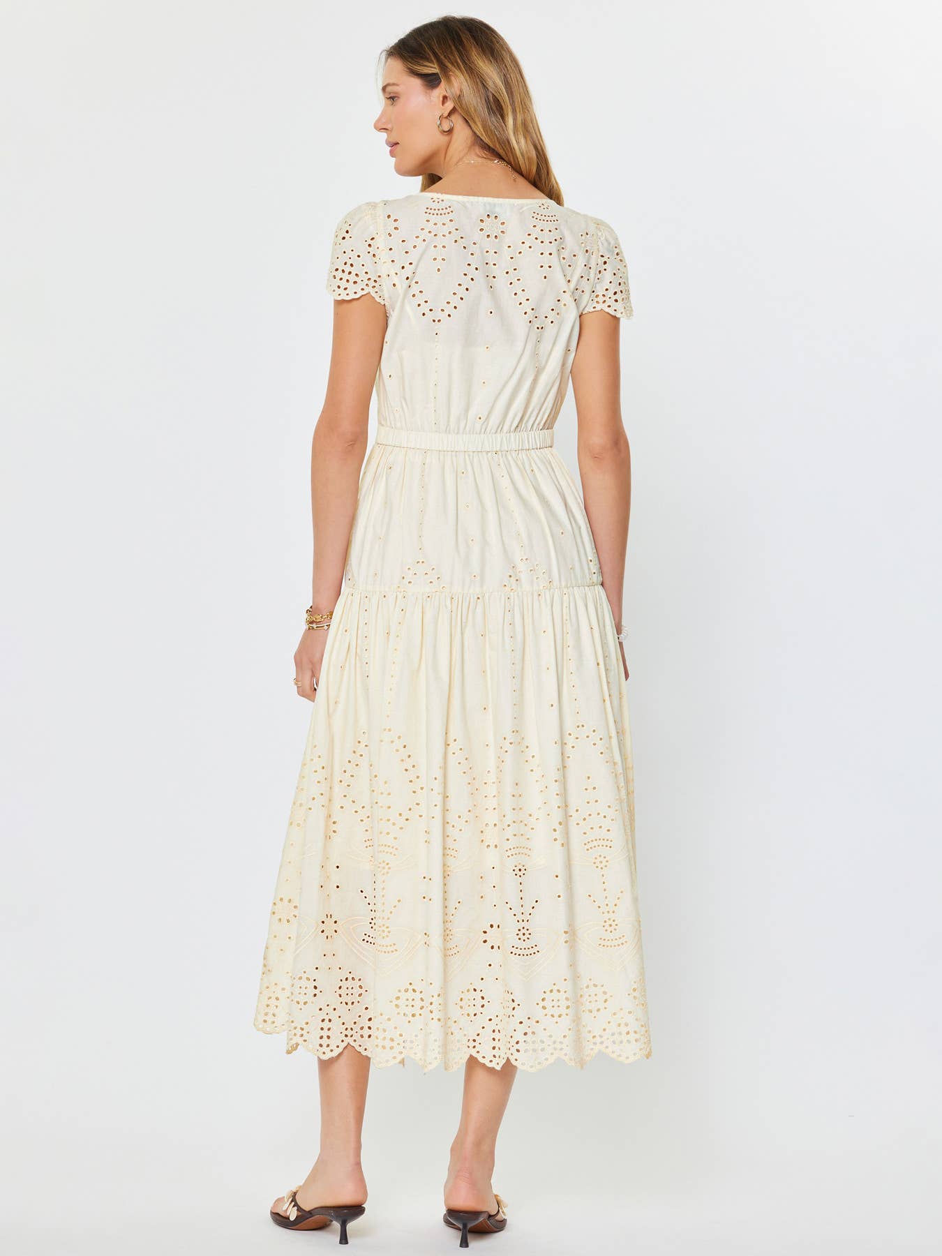 Easy Like Sunday Embroidered Midi Dress-Ivory