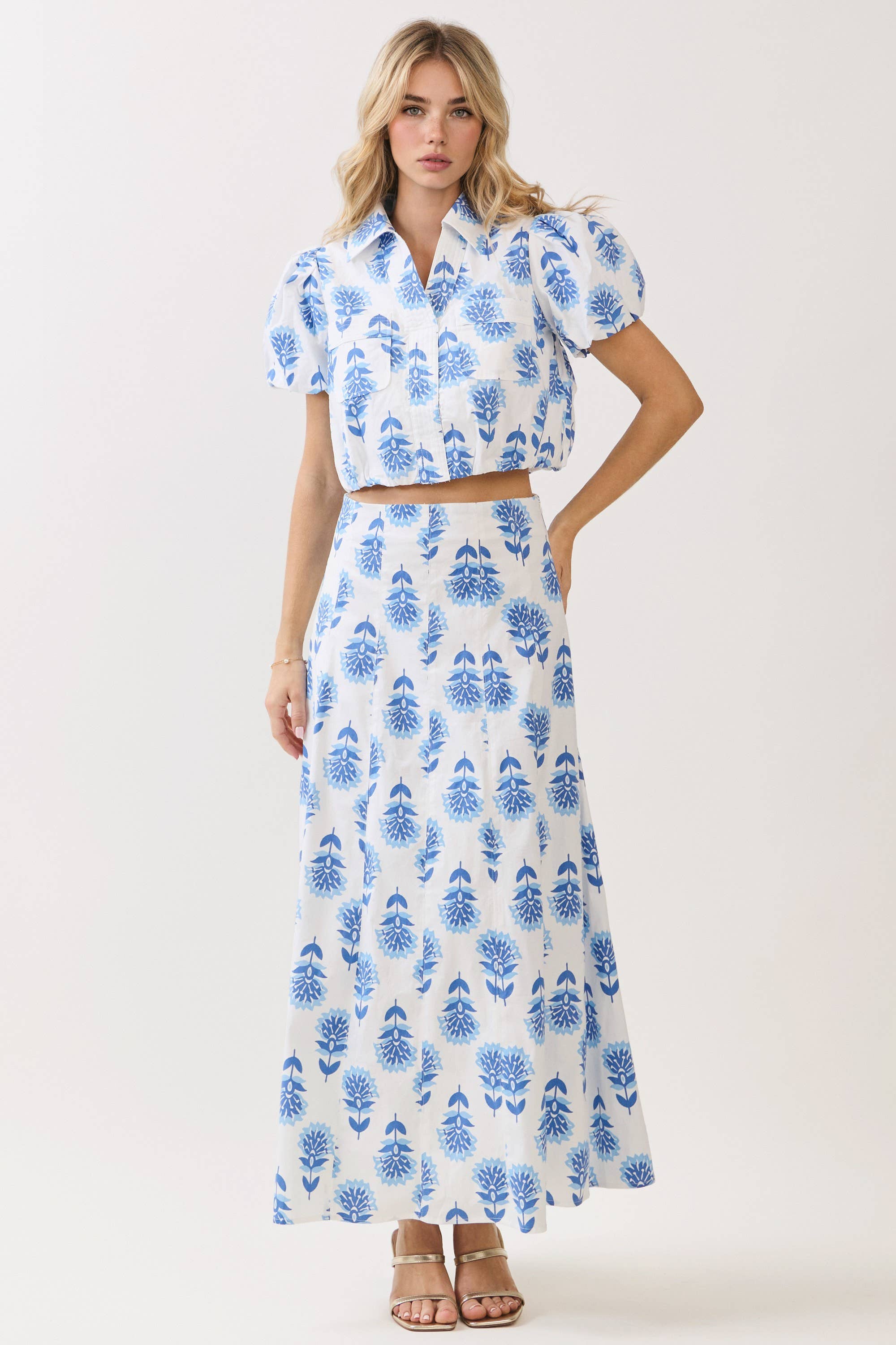 Blue Flax Floral Maxi Skirt