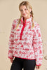 Christmas Toile Printed Quilted Jacket-Red