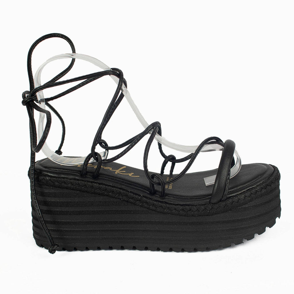 Misty Laceup Wedge- Black