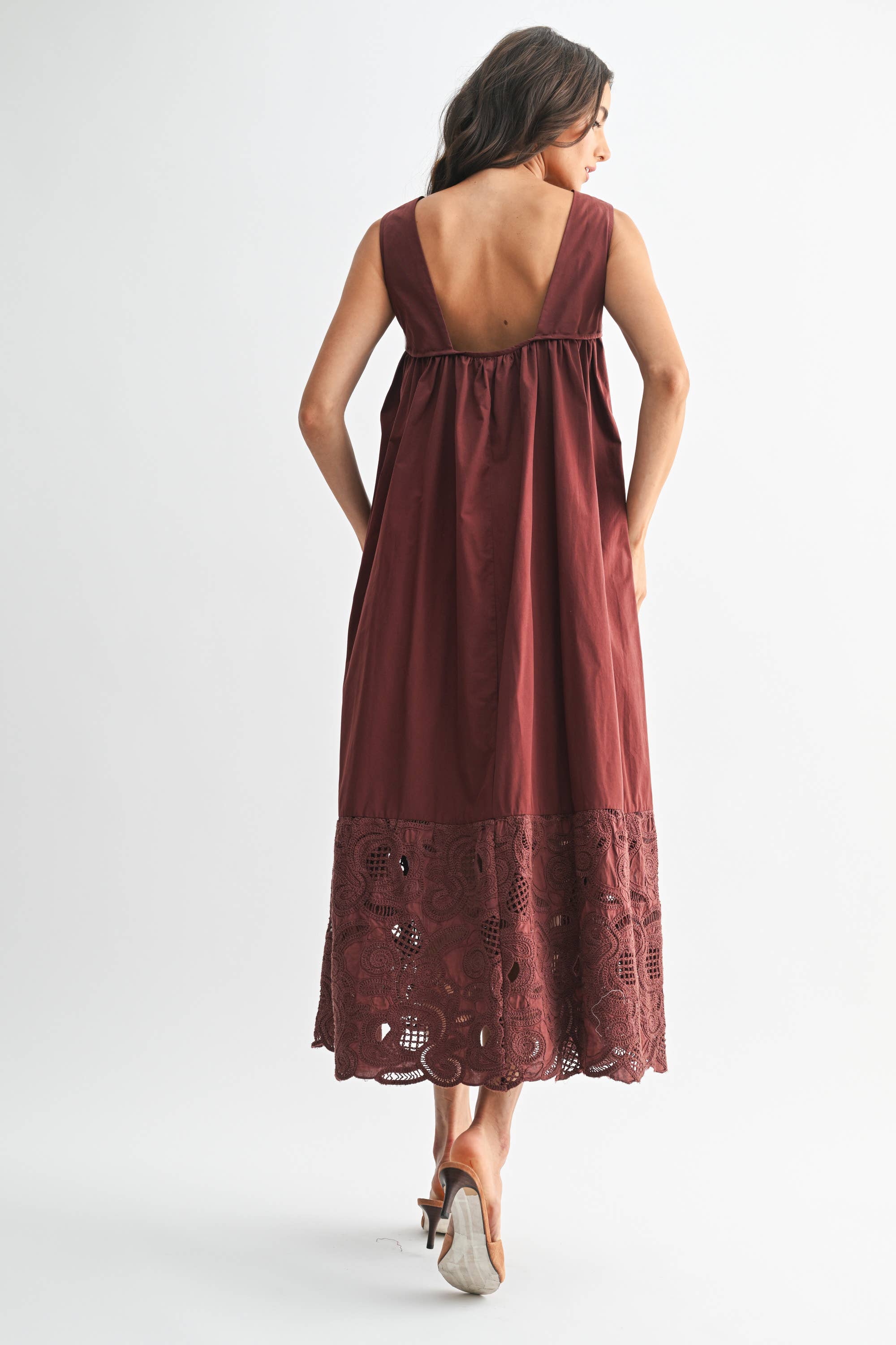 Desert Breeze Lace Maxi Dress-Chocolate
