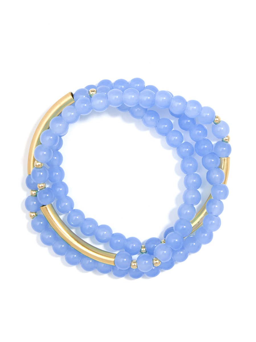 Glossy And Gold Beaded Wrap Bracelet-Light Blue