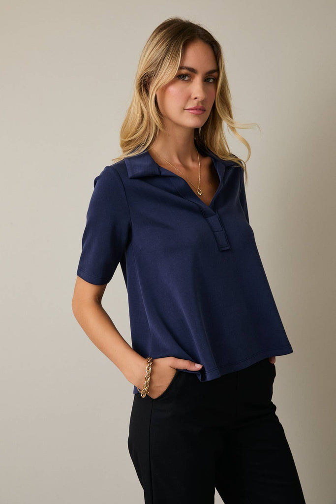 Office Chic Polo Top-Navy