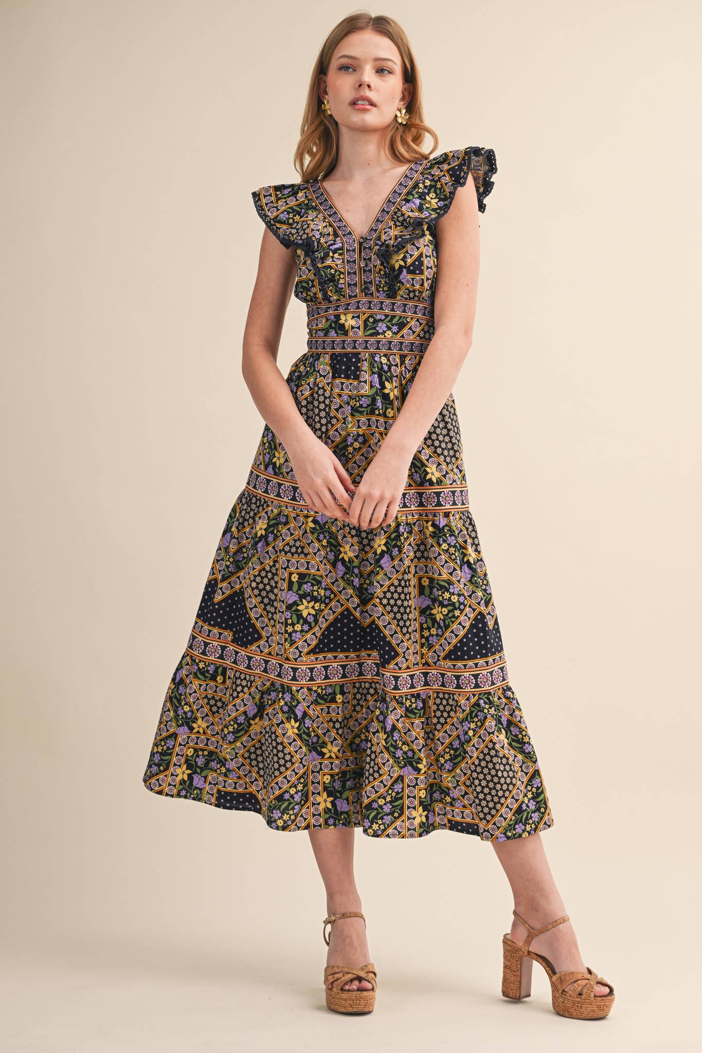 PREORDER: Sweet Spell Floral Midi Dress-Navy