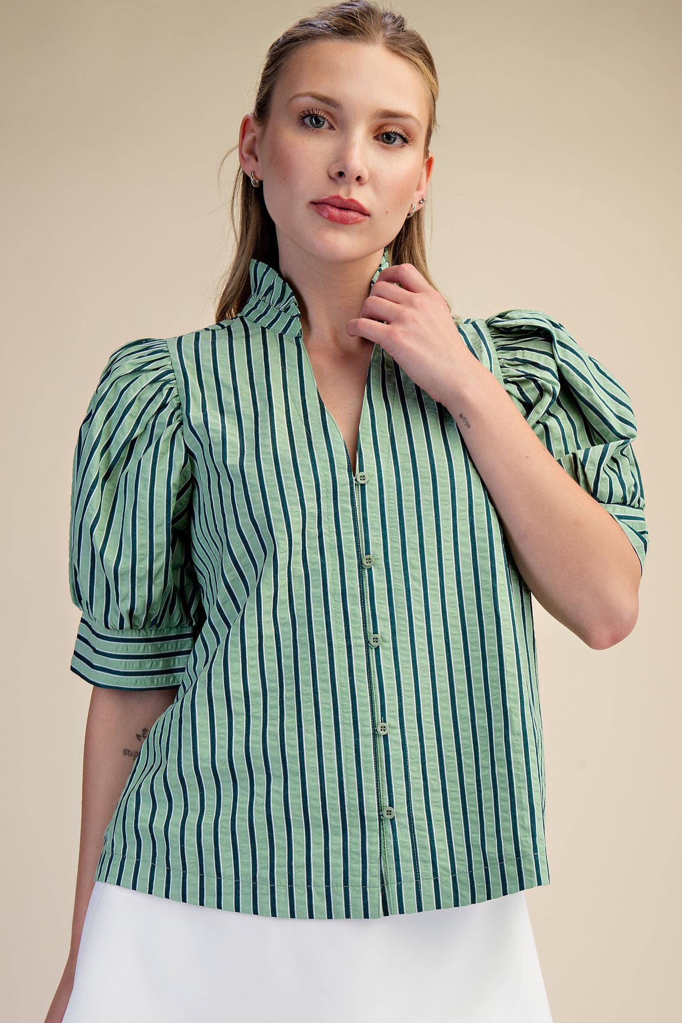 Sweetheart Puff Sleeve Top-Green