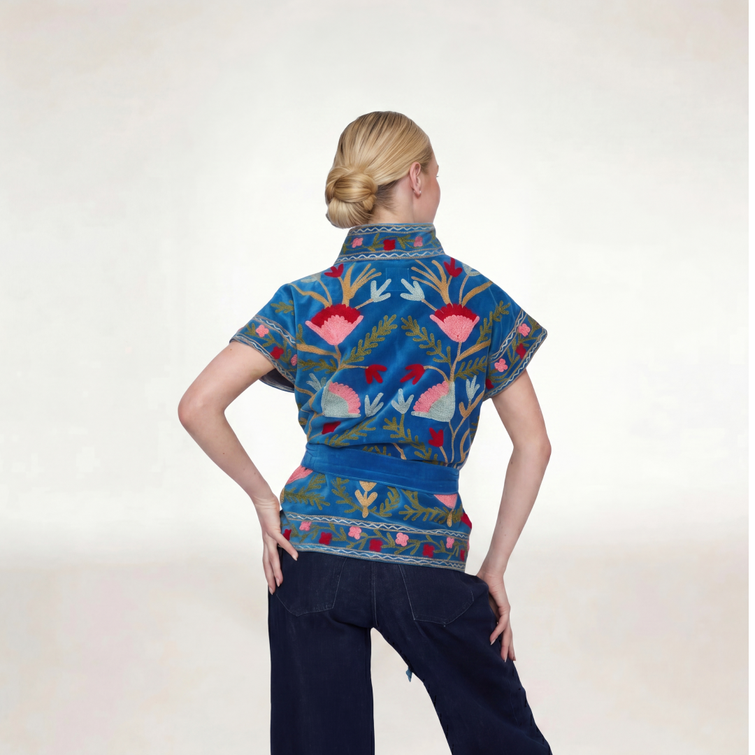 Rustic Retreat Velvet Jacket-Blue