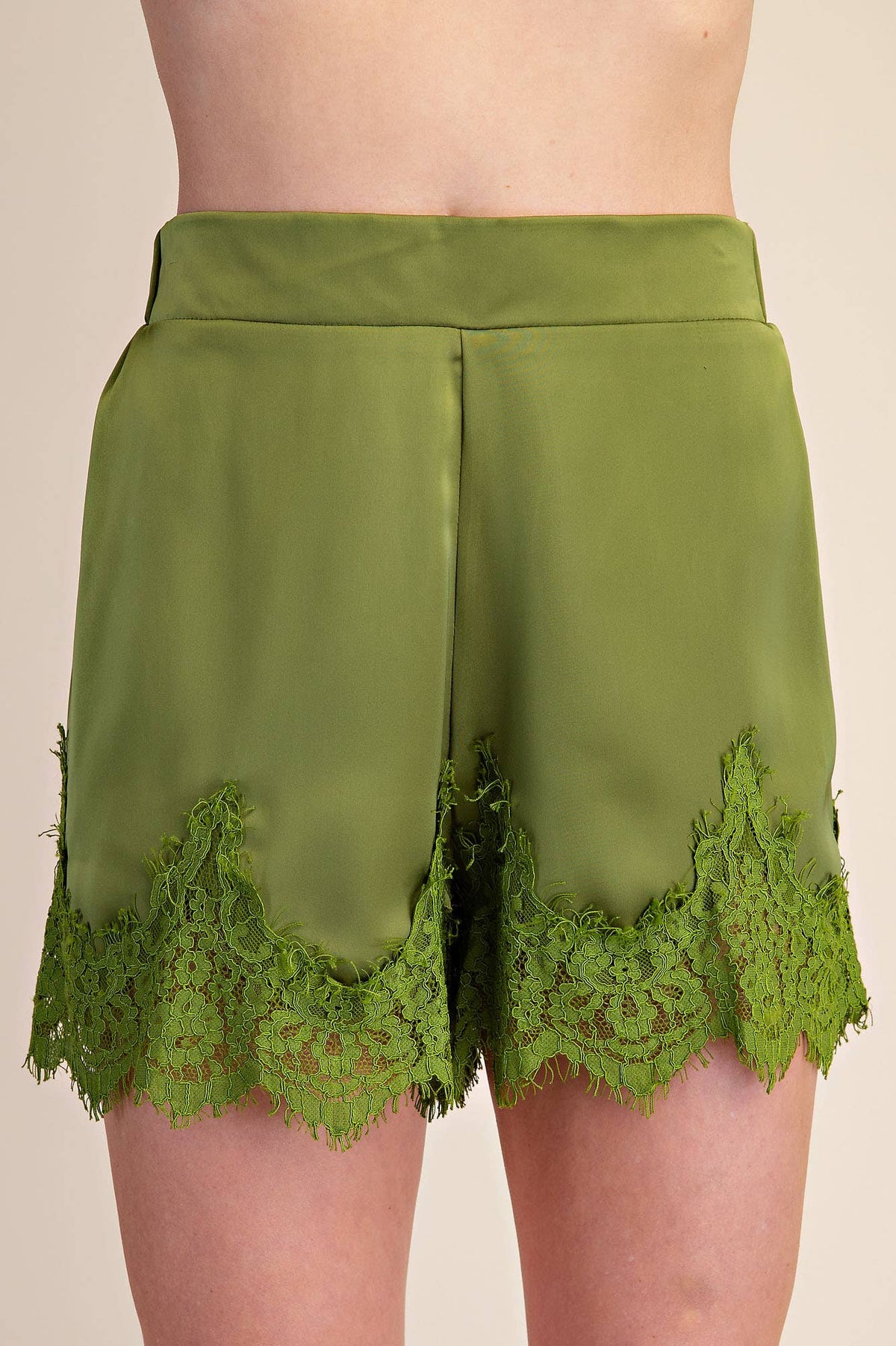 Satin Allure Shorts-Olive