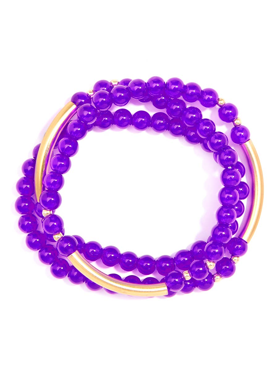 Glossy And Gold Beaded Wrap Bracelet-Purple