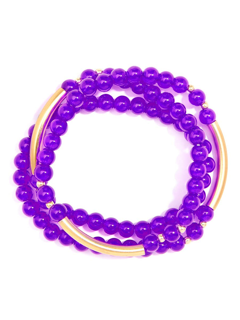 Glossy And Gold Beaded Wrap Bracelet-Purple