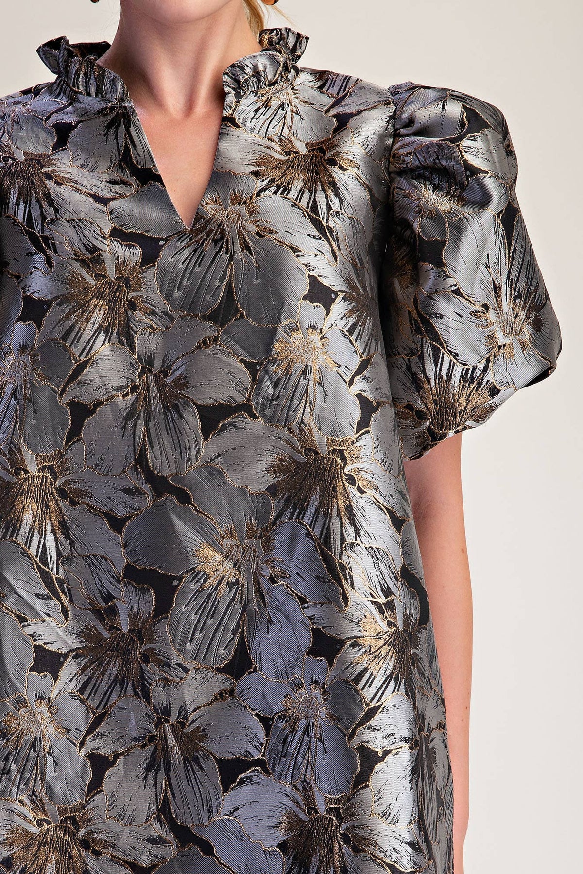 Luminous Bloom Mini Dress-Gray