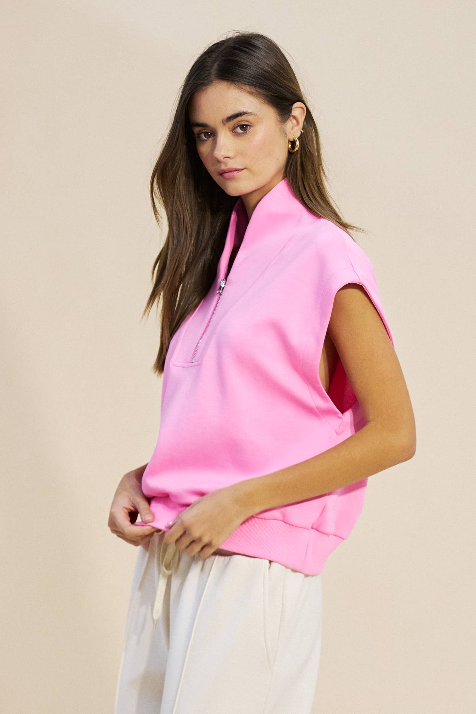 Sunny Side Zip Knit Top-Pink