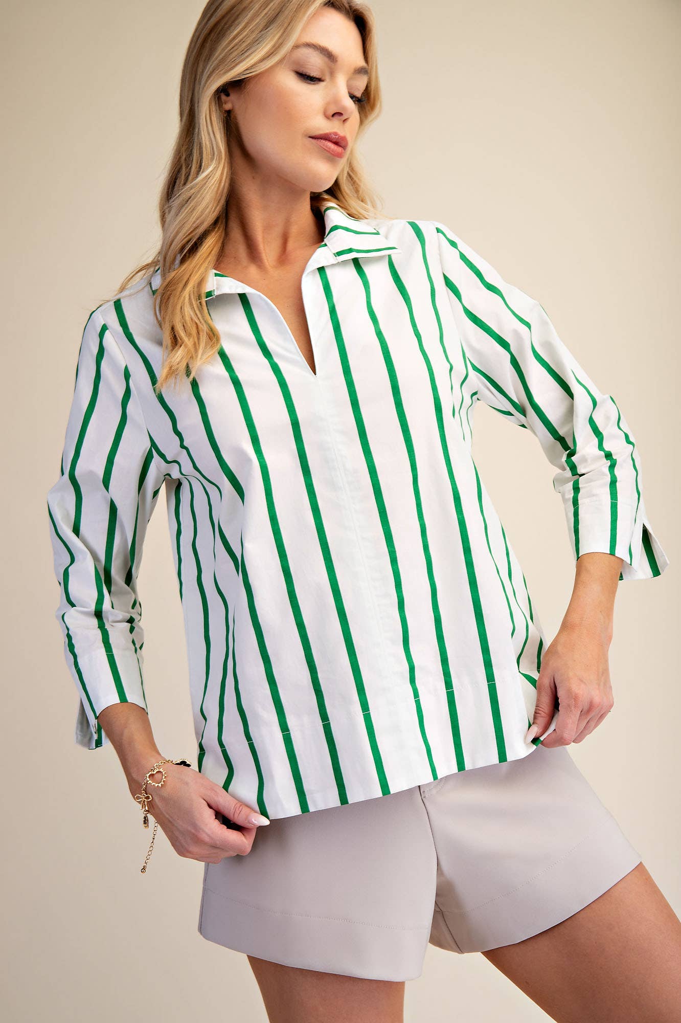Everly Stripe Top-Green