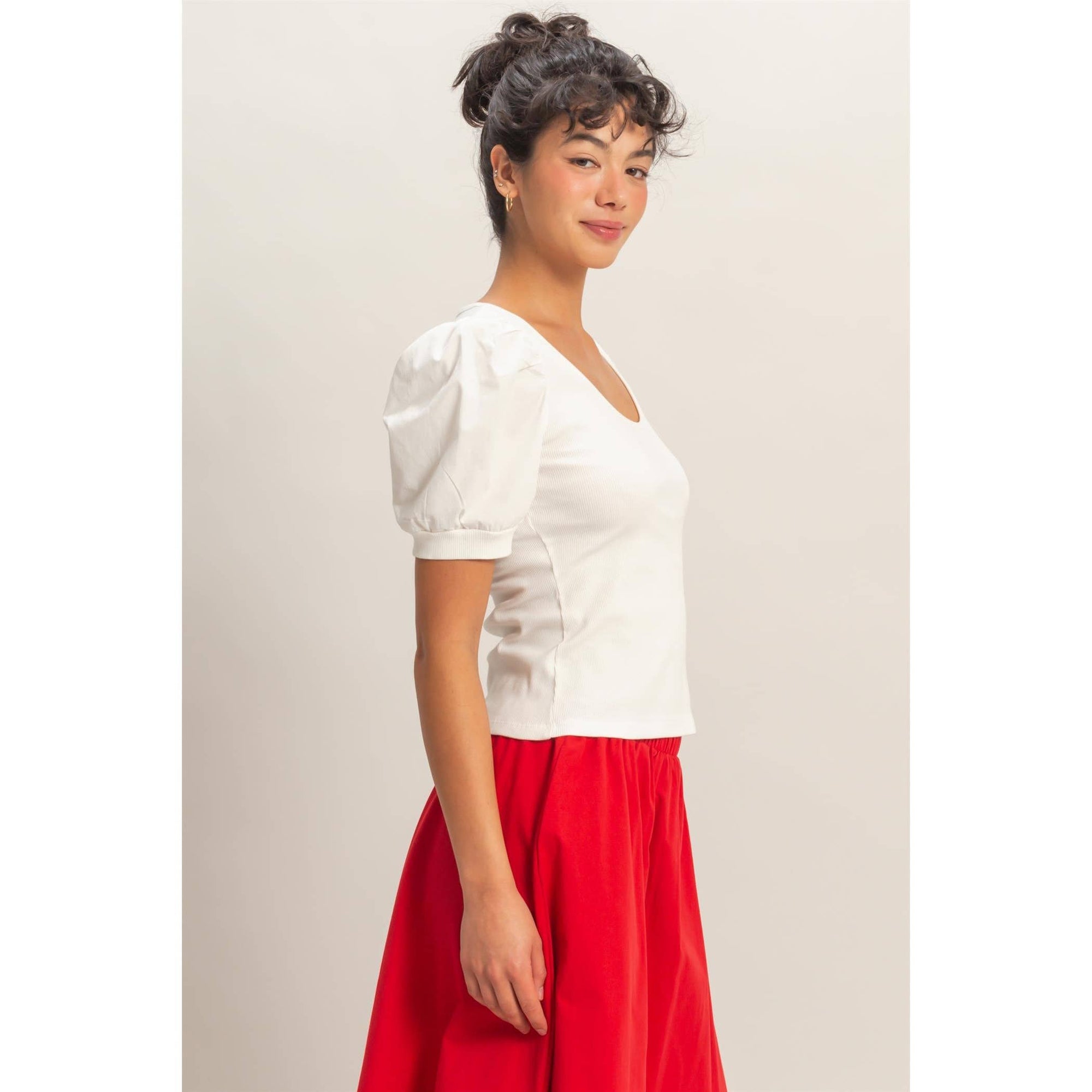Perfect Fit Puff Sleeve Top-White