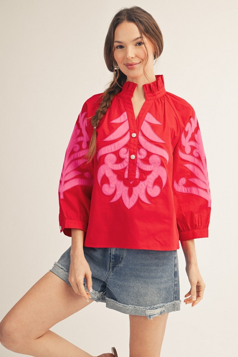 Blush Peony Top-Red