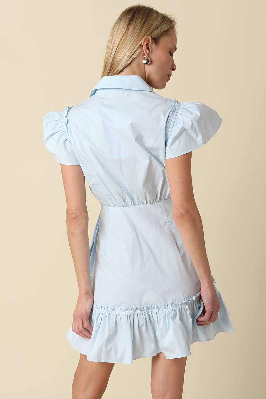 Avah Ruffle Wrap Mini Dress-Blue