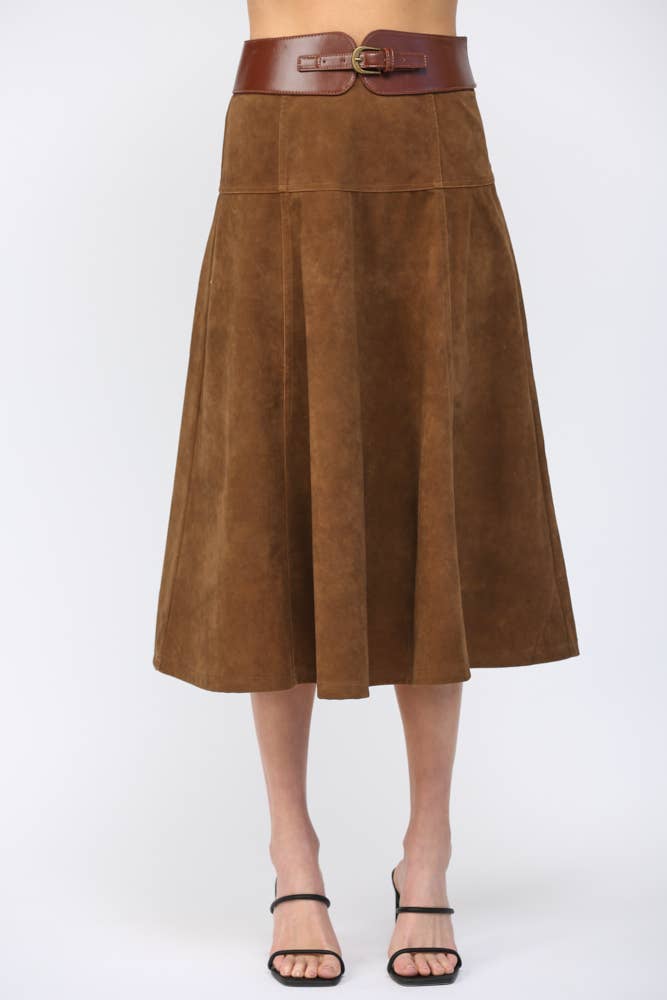 PREORDER: Fashion Walk Faux Suede Midi Skirt