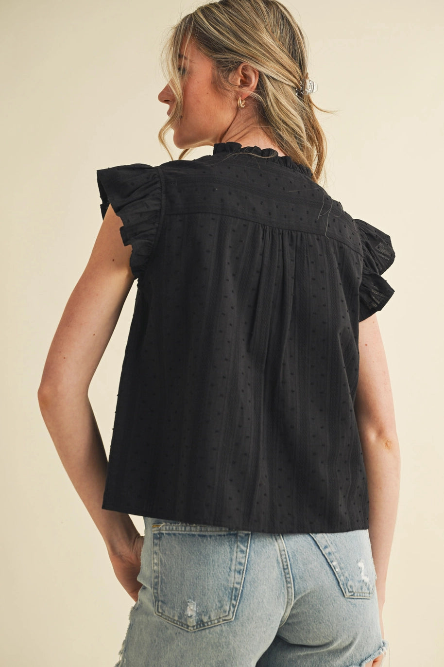 Blissful Wind Button Down Top-Black