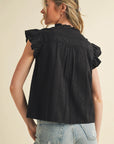 Blissful Wind Button Down Top-Black