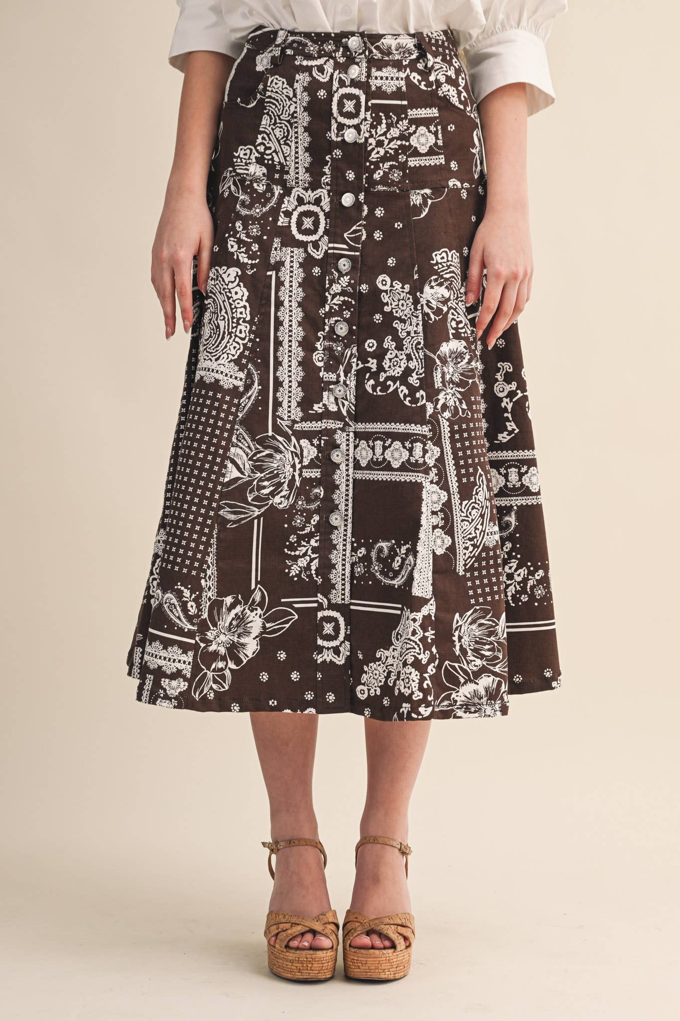 Rope Me In Midi Skirt-Brown