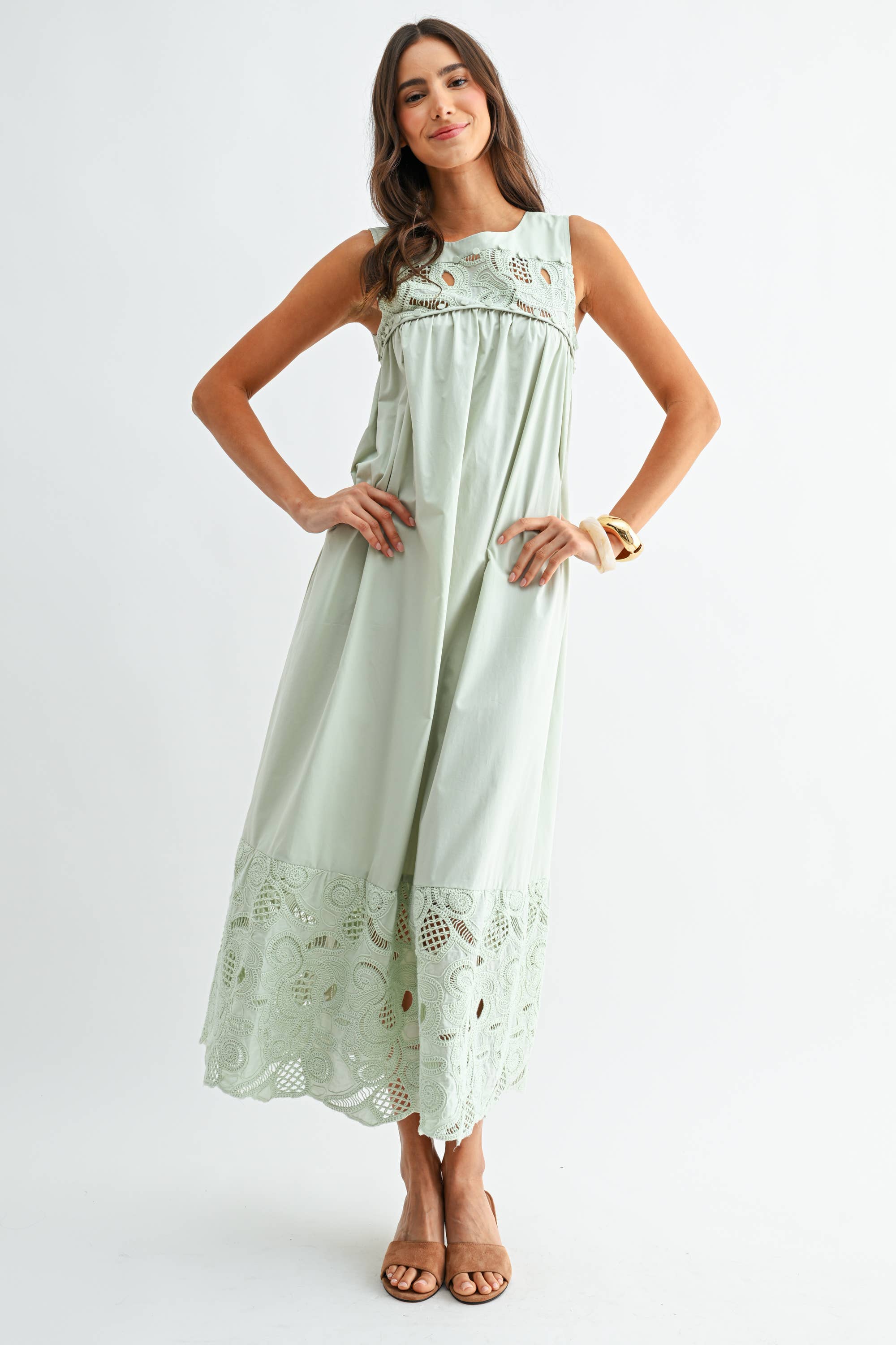 Desert Breeze Lace Maxi Dress-Sage