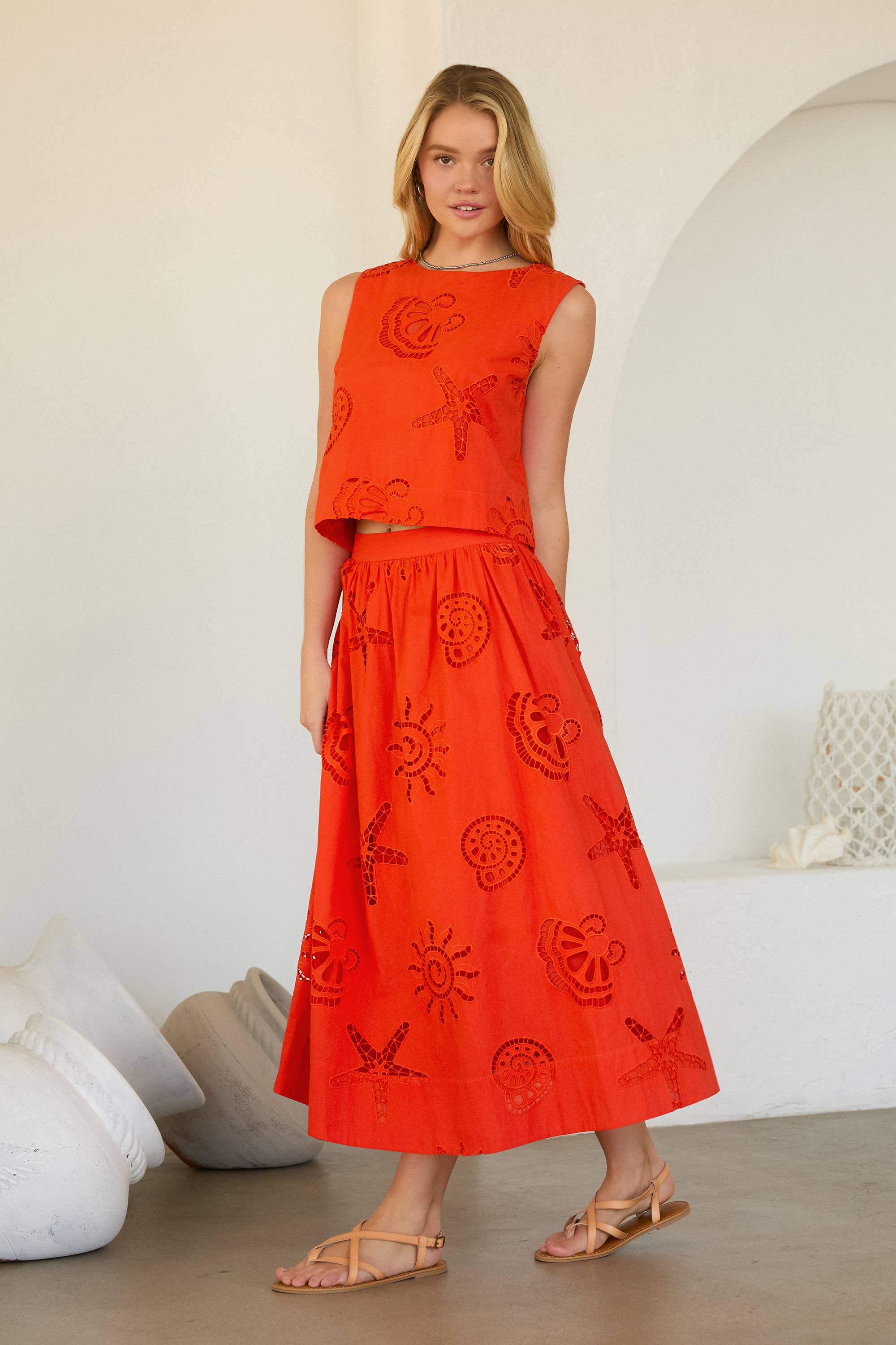 Ocean Mist Eyelet Lace Midi Skirt