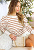 Preppy Charm Striped Top- Taupe