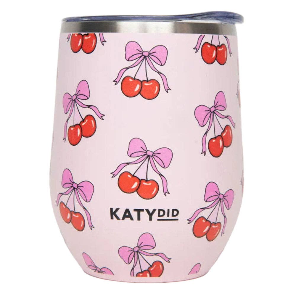 Cherry Bow Wine Tumbler Cup- Light Pink