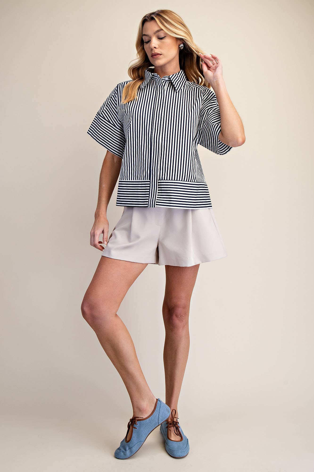 Portside Button Down Top-Navy