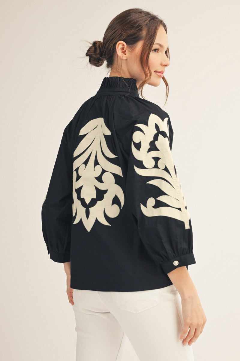 Blush Peony Top-Black