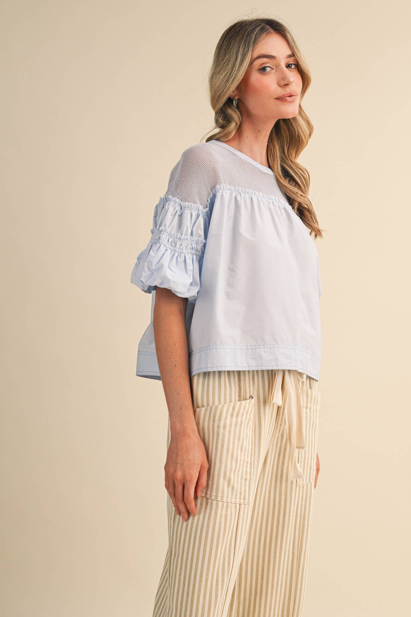 Sheer Romance Bubble Top-Sky Blue