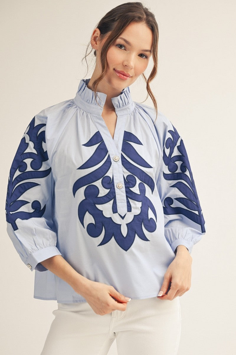 Blush Peony Top-Blue