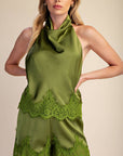 Satin Allure Shorts-Olive