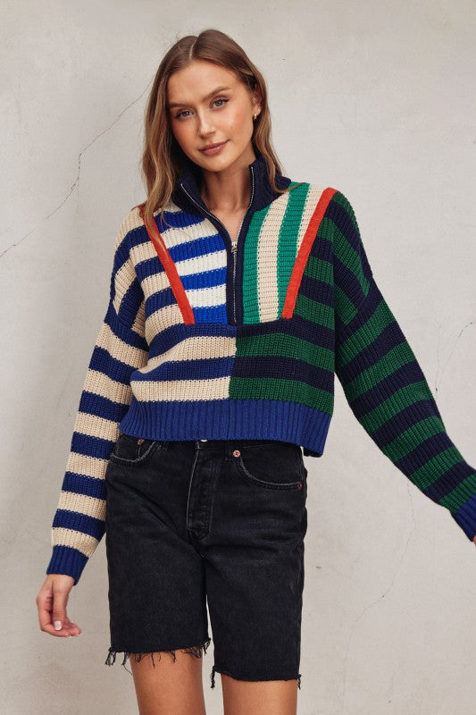 Rugby Polo Sweater-Varsity Stripes