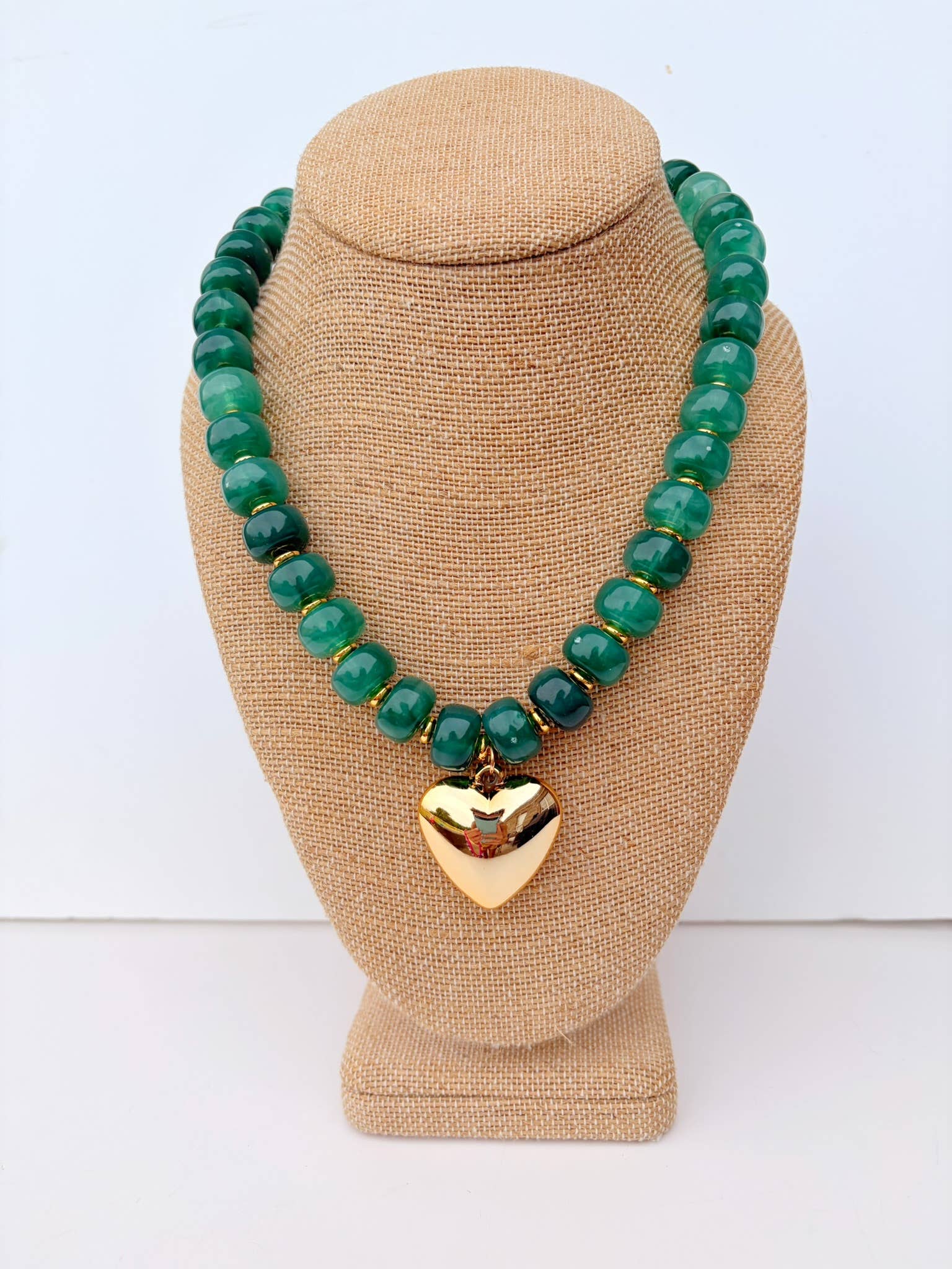 Annie Heart Beaded Necklace-Green