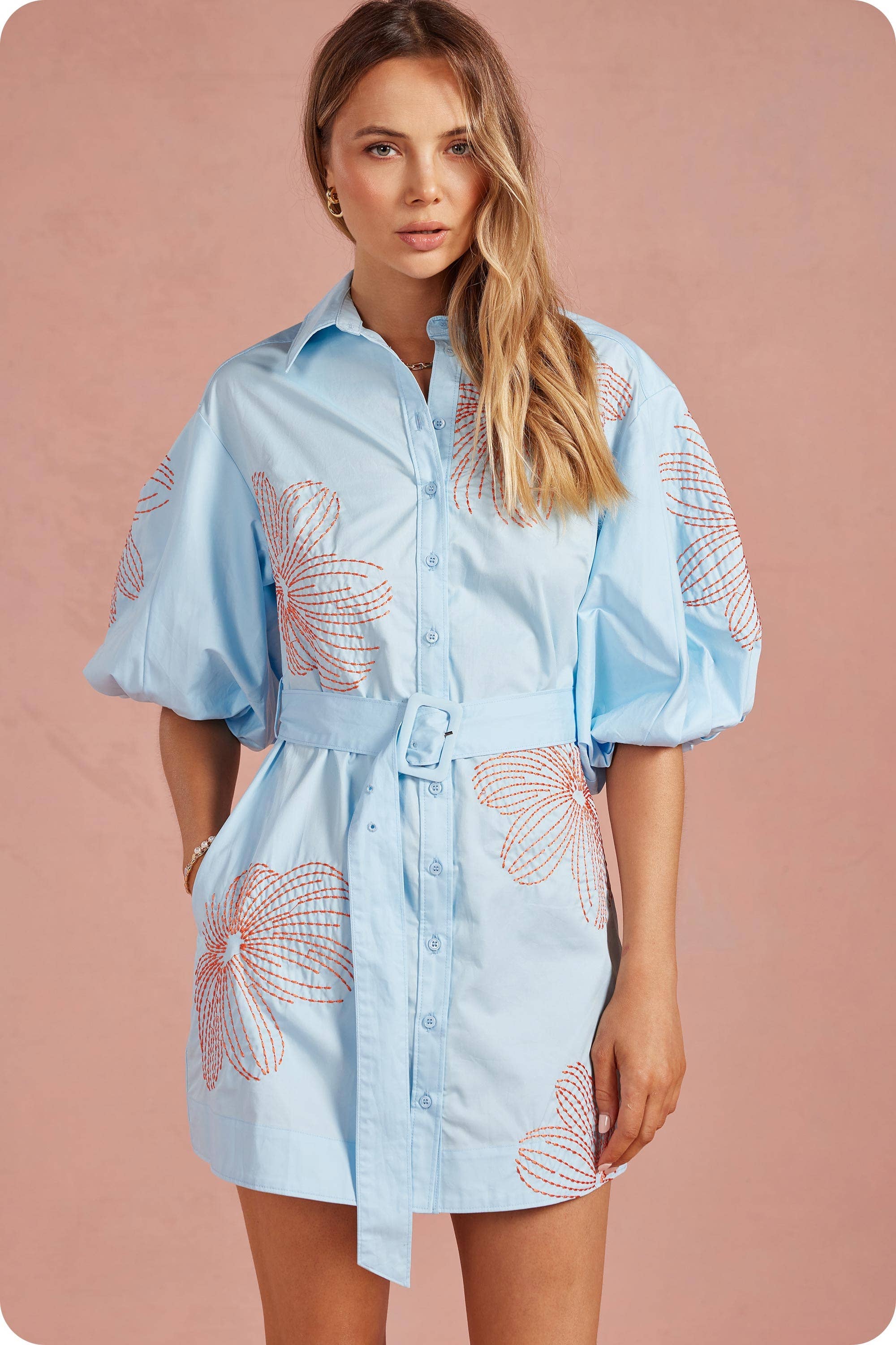 Sweet Flora Puff Sleeve Dress-Sky Blue