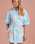Sweet Flora Puff Sleeve Dress-Sky Blue