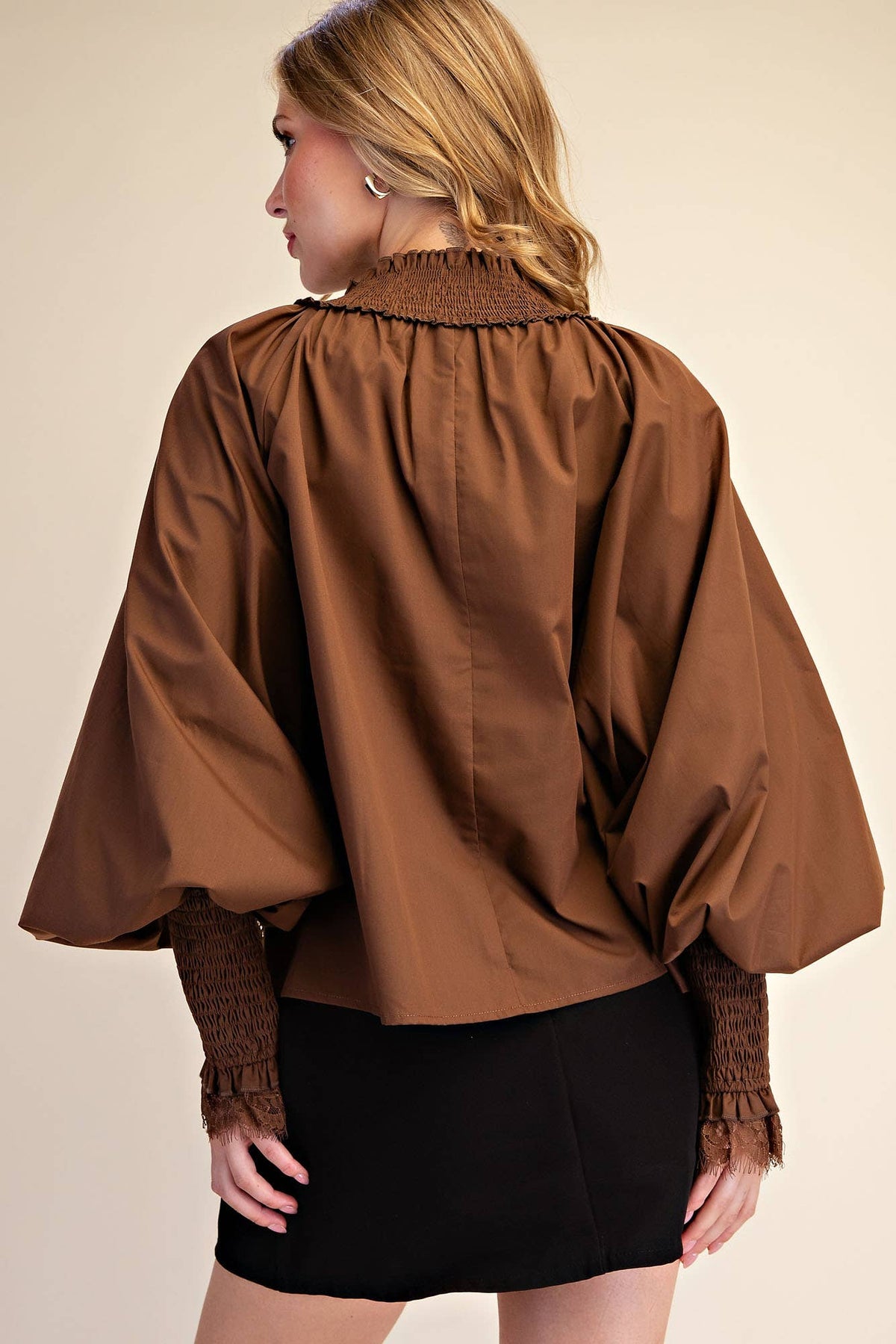 Rosamund Puff Sleeve Top-Brown