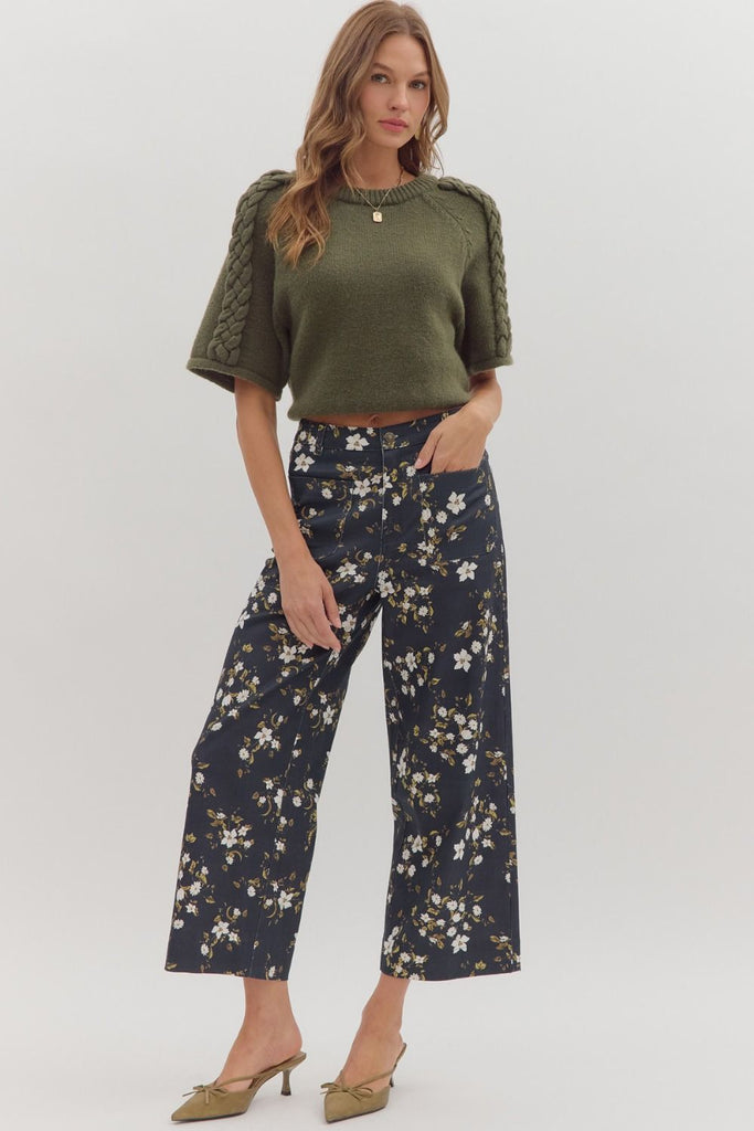 Redwoods Floral Print Pants- Navy