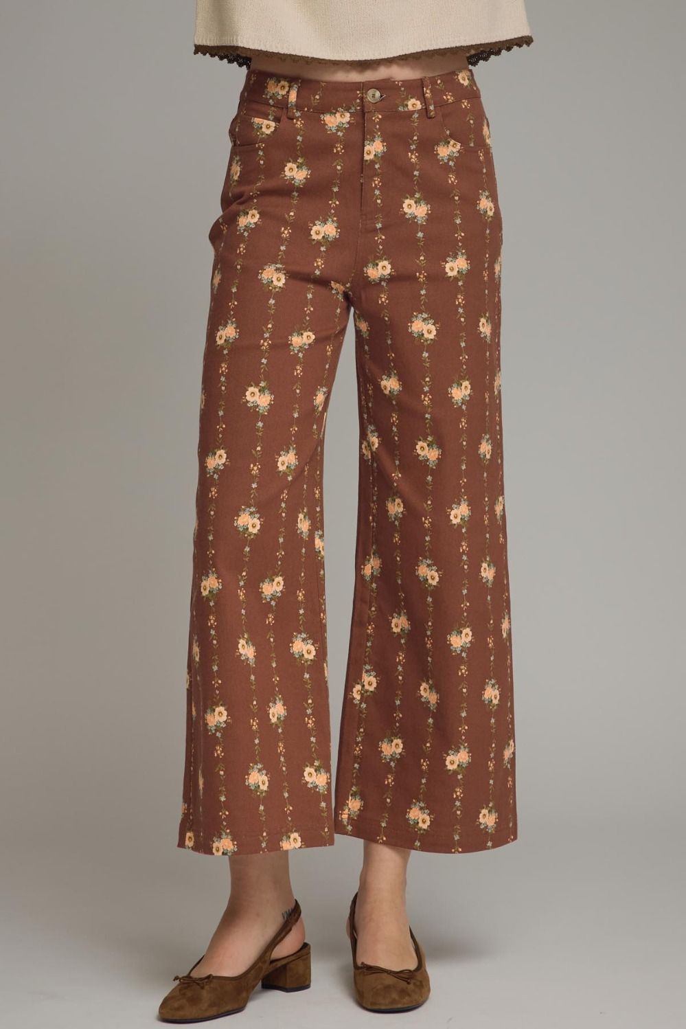 Bellagio Floral Wide Leg Pants-Brown