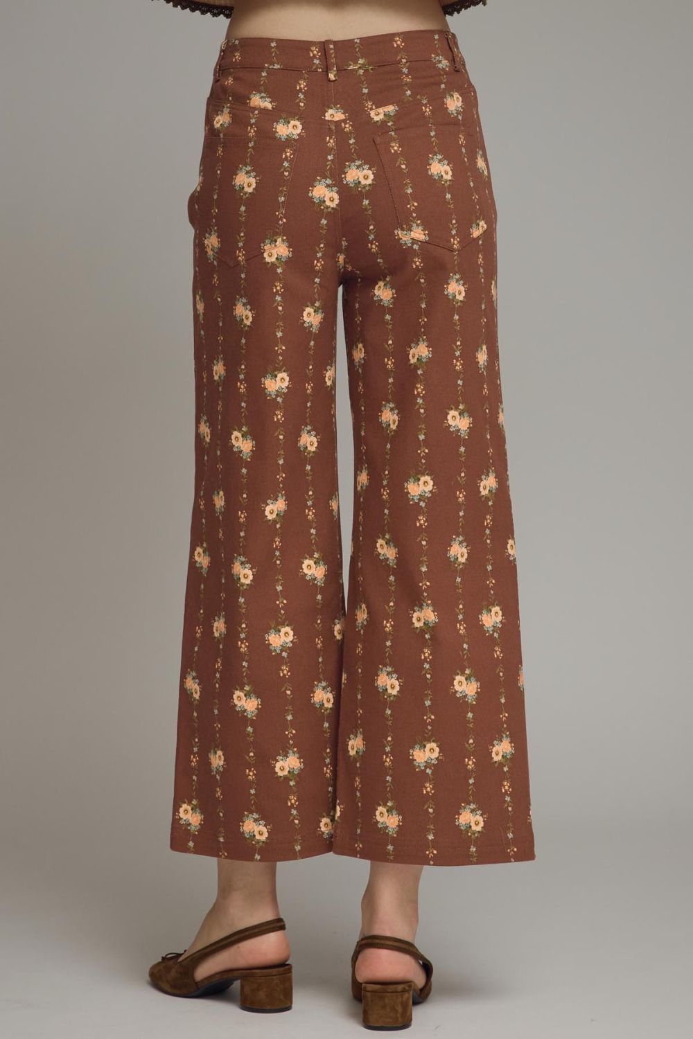 Bellagio Floral Wide Leg Pants-Brown
