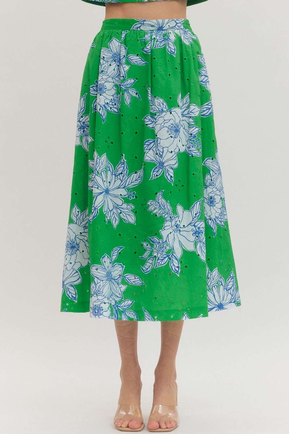 Soft Bloom Midi Skirt-Green