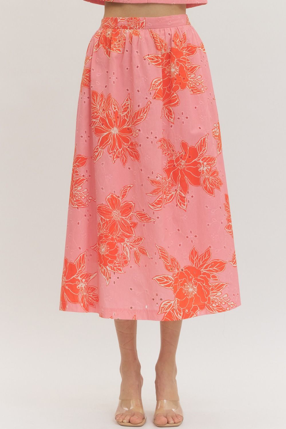 Soft Bloom Midi Skirt-Pink
