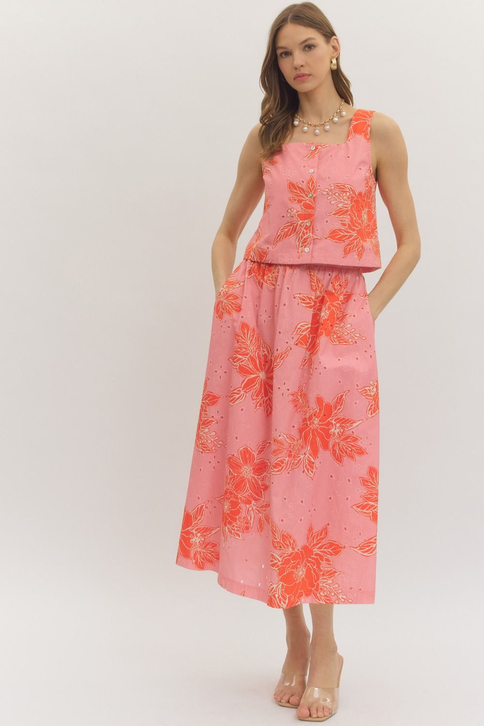 Soft Bloom Midi Skirt-Pink